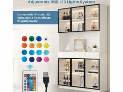 ModernLuxe Vitrina 120x36x200 cm con LED - 6 puertas de cristal y 3 cajones - Blanco