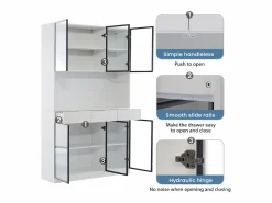 ModernLuxe Vitrina 120x36x200 cm con LED - 6 puertas de cristal y 3 cajones - Blanco
