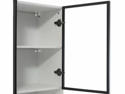 ModernLuxe Vitrina 120x36x200 cm con LED - 6 puertas de cristal y 3 cajones - Blanco