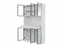 ModernLuxe Vitrina 120x36x200 cm con LED - 6 puertas de cristal y 3 cajones - Blanco