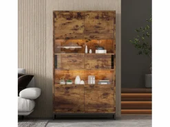 ModernLuxe Vitrina 80x40x138cm - con iluminación LED - con 2 cajones y 2 puertas - con panel acrílico - marrón Negro Outlet