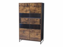 ModernLuxe Vitrina 80x40x138cm - con iluminación LED - con 2 cajones y 2 puertas - con panel acrílico - marrón Negro Outlet