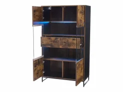 ModernLuxe Vitrina 80x40x138cm - con iluminación LED - con 2 cajones y 2 puertas - con panel acrílico - marrón Negro Outlet