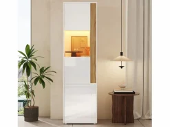 Vitrina 50x40x179cm - con iluminación LED - con 2 puertas - Estantes ajustables - Blanco + Natural^ModernLuxe Sale