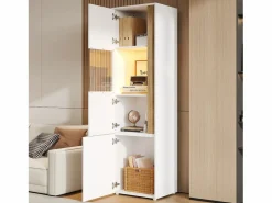 Vitrina 50x40x179cm - con iluminación LED - con 2 puertas - Estantes ajustables - Blanco + Natural^ModernLuxe Sale