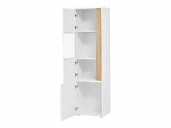 Vitrina 50x40x179cm - con iluminación LED - con 2 puertas - Estantes ajustables - Blanco + Natural^ModernLuxe Sale