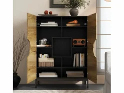 Vitrina y zapatero 2 en 1: diseño moderno con estantes ajustables y amplio espacio de almacenamiento. Negro Online