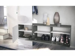 Vladon Mueble recibidor Carlton Set 4, Mueble de entrada compuesto por 1 Perchero, 1 Zapatero, antracita mate/hormigón oxidado (156,5 x 193 x 35 cm) Color natural oscuro