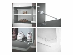 Vladon Mueble recibidor Carlton Set 4, Mueble de entrada compuesto por 1 Perchero, 1 Zapatero, antracita mate/ de alto brillo (156,5 x 193 x 35 cm) Blanco Hot