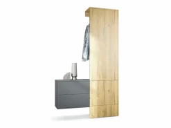 Armario De Entrada|Vladon Mueble recibidor Carlton Set 2, Mueble de entrada compuesto por 1 Perchero, 1 Armario de cajones, antracita mate/roble natural (105 x 193 x 35 cm)