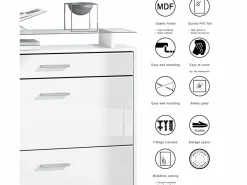 Vladon Mueble recibidor Malea, Mueble de entrada compuesto por 1 Zapatero colgante, 1 Espejo de pared y 2 Percheros, Blanco mate/ de alto brillo Crema Sale
