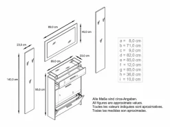 Vladon Mueble recibidor Malea, Mueble de entrada compuesto por 1 Zapatero colgante, 1 Espejo de pared y 2 Percheros, Blanco mate/ de alto brillo Crema Sale