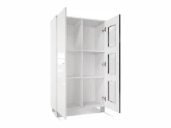 Vladon Vitrina Denjo, Cristalera con 2 Puertas y 3 Estantes de cristal, Blanco mate/Blanco de alto brillo/Roble natural (71 x 129 x 35 cm)^ Sale