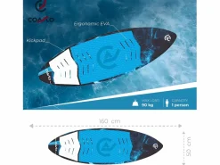 COASTO Wakesurf Onyx - 160 x 50cm - Rocker 6 cm - 3 aletas - MAX 90kg - Ligero, Cómodo y Práctico - PB-CWKSONYX Azul Clearance
