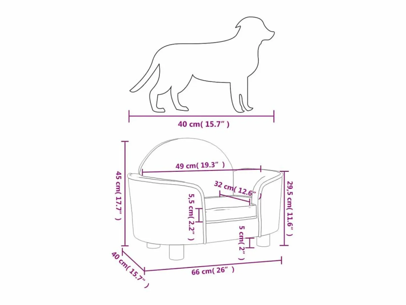Ware Shoals Cama para perros de terciopelo negra 66x40x45 cm^Garden Furniture Clearance