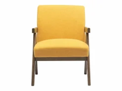 WARREN-Sillón de tela mostaza y madera gris teñida de nogal^Moloo New