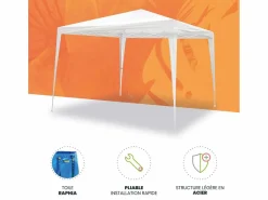 Wasabi Estor Y Toldo|- Carpa Plegable 3x3 m Javea Blanca – Estructura Montada y Lona Integrada – Rafia 100gr/m2 – Piquetas y Vientos Fijación – Cenador Jardín – Exteriores