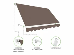 Wasabi - Toldo Exterior Balcón Enrollable 250x200cm Topo – Lona Poliéster - Soporte Pared – Anclaje Barandilla Marru00f3n Hot