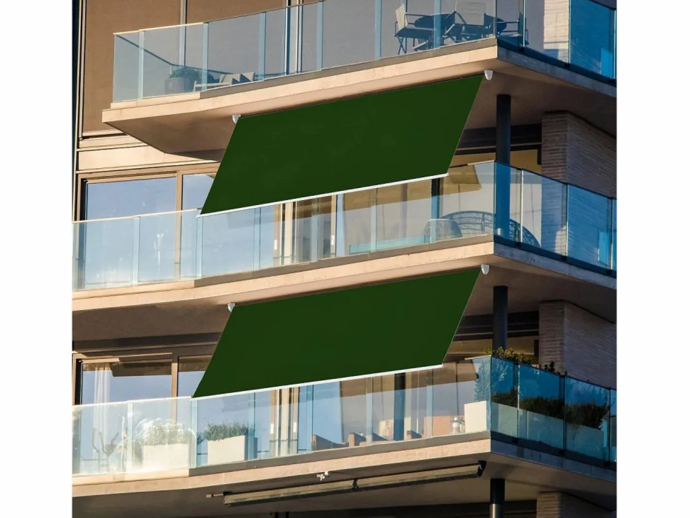 Wasabi - Toldo Exterior Balcón 200x245cm – Soporte Techo/Pared – Anclaje Barandilla – Estructura Aluminio – Lona UV Poliéster – Manivela Manual – Completo Verde Outlet