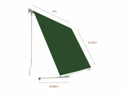Wasabi - Toldo Exterior Balcón 200x245cm – Soporte Techo/Pared – Anclaje Barandilla – Estructura Aluminio – Lona UV Poliéster – Manivela Manual – Completo Verde Outlet