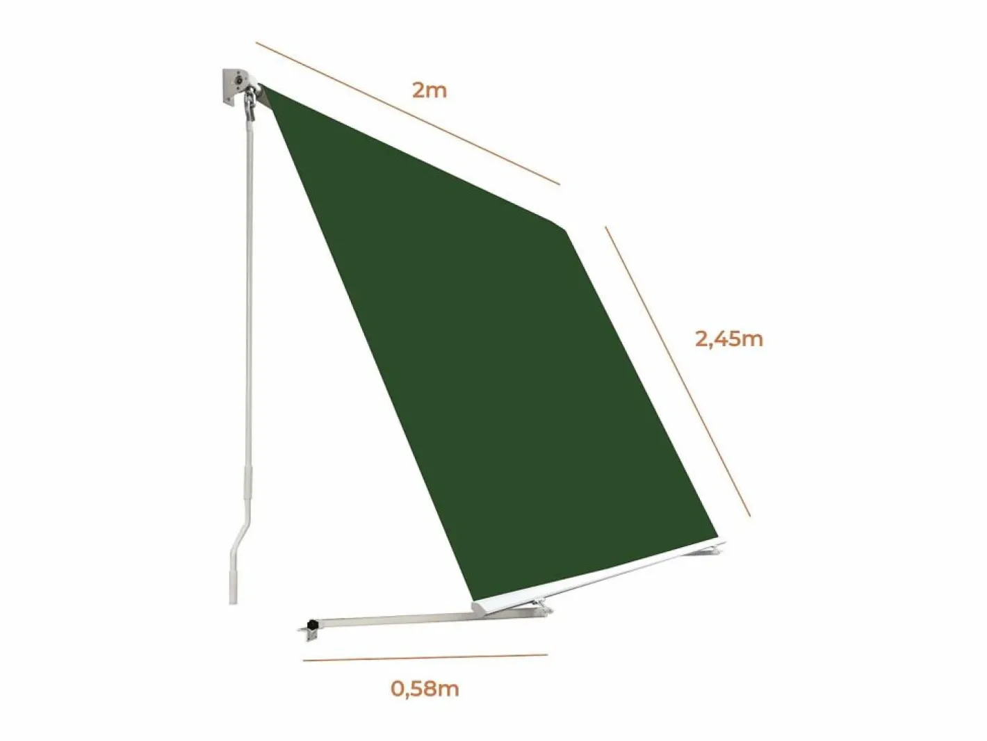 Wasabi - Toldo Exterior Balcón 200x245cm – Soporte Techo/Pared – Anclaje Barandilla – Estructura Aluminio – Lona UV Poliéster – Manivela Manual – Completo Verde Outlet