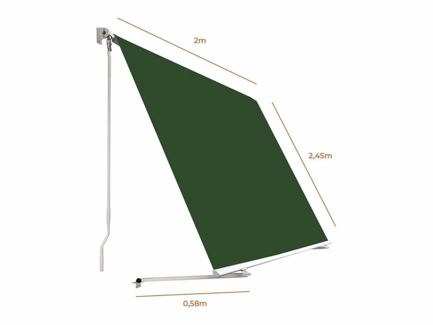 Wasabi - Toldo Exterior Balcón 200x245cm – Soporte Techo/Pared – Anclaje Barandilla – Estructura Aluminio – Lona UV Poliéster – Manivela Manual – Completo Verde Outlet