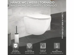LuxeBath WC cerámico suspendido brillante corto 49 cm sin borde, nanorecubrimiento Blanco