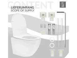LuxeBath WC cerámico suspendido brillante corto 49 cm sin borde, nanorecubrimiento Blanco