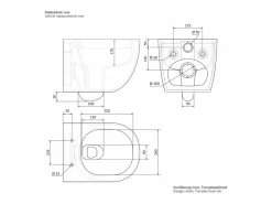 LuxeBath WC cerámico suspendido brillante corto 49 cm sin borde, nanorecubrimiento Blanco