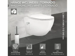 LuxeBath Inodoro Suspendido|WC Cerámico suspendido con bidé sin reborde corto con sistema softclose