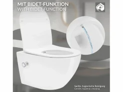 LuxeBath Inodoro Suspendido|WC Cerámico suspendido con bidé sin reborde corto con sistema softclose
