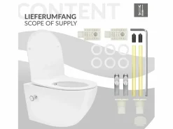 LuxeBath Inodoro Suspendido|WC Cerámico suspendido con bidé sin reborde corto con sistema softclose