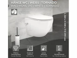 LuxeBath Inodoro Suspendido|WC Cerámico suspendido con bidé sin reborde corto con sistema softclose