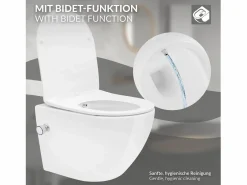 LuxeBath Inodoro Suspendido|WC Cerámico suspendido con bidé sin reborde corto con sistema softclose
