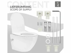 LuxeBath Inodoro Suspendido|WC Cerámico suspendido con bidé sin reborde corto con sistema softclose