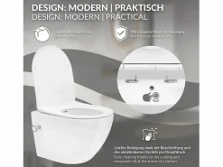 WC cerámico suspendido con función bidé brillante corto 49 cm sin borde^LuxeBath New
