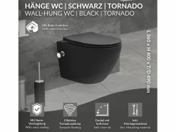LuxeBath WC cerámico suspendido nanorecubrimiento función bidé corto 49cm softclose Negro Clearance