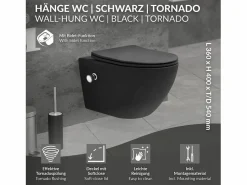 LuxeBath WC cerámico suspendido con función bidé y tornado largo 53,5 cm softclose Negro New