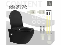 LuxeBath WC cerámico suspendido con función bidé y tornado largo 53,5 cm softclose Negro New