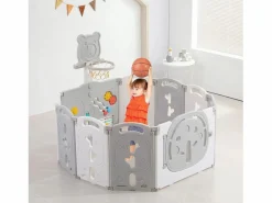 DripeX Mueble De Bebé|Yoleo Parque de bebés plegable 8+2 paneles, portal de barrera de seguridad con cesta de baloncesto, actividades de seguridad para parques infantiles, plástico,