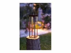 Zafferano - Farol solar para el hogar de 2 LED, 37,3 cm, lámpara de pared y mesa de 2 W con batería y sensor crepuscular - Corten Marru00f3n Outlet