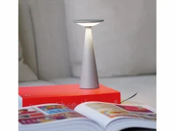 Zafferano Damina - Lámpara de mesa LED recargable, regulador táctil, 8 h de duración de la batería, IP65 - Inalámbrica, acabado en aluminio^ Sale