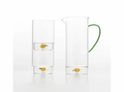 Vaso|Zafferano Teca Frutta - Juego de 6 Vasos de Vidrio Borosilicato con Limón - Vaso de 35 cl Doble Fondo Decorado a Mano, Fácilmente Lavable