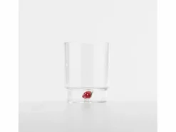 Zafferano Teca Frutta - Juego de 6 Vasos de Vidrio Borosilicato con Fresa - Vaso de 35 cl Doble Fondo Decorado a Mano, Fácilmente Lavable Transparente Best