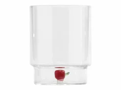 Vaso|Zafferano Teca Frutta Mix - Juego de 6 Vasos de Vidrio Borosilicato con Fruta - Vaso de 35 cl con Doble Fondo Decorado a Mano, Fácilmente Lavable