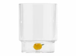 Vaso|Zafferano Teca Frutta Mix - Juego de 6 Vasos de Vidrio Borosilicato con Fruta - Vaso de 35 cl con Doble Fondo Decorado a Mano, Fácilmente Lavable