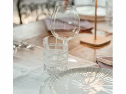 Zafferano Twiddle - Juego de 6 vasos de vidrio soplado de 35 cl - Vasos artesanales con decoración blanca, aptos para lavavajillas Transparente Outlet