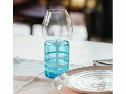 Zafferano Twiddle - Juego de 6 copas de aguamarina de vidrio soplado, 35 cl - Vasos artesanales con decoración blanca, aptos para lavavajillas^ Online