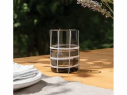 Zafferano Twiddle - Juego de 6 vasos de vidrio soplado gris, 35 cl - Vasos artesanales con decoración blanca, aptos para lavavajillas Transparente Discount