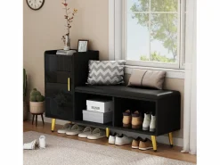 Merax Zapatero - 120 x 35 x 71,5 cm - con asiento tapizado + espacio de almacenaje - aglomerado - Negro Discount